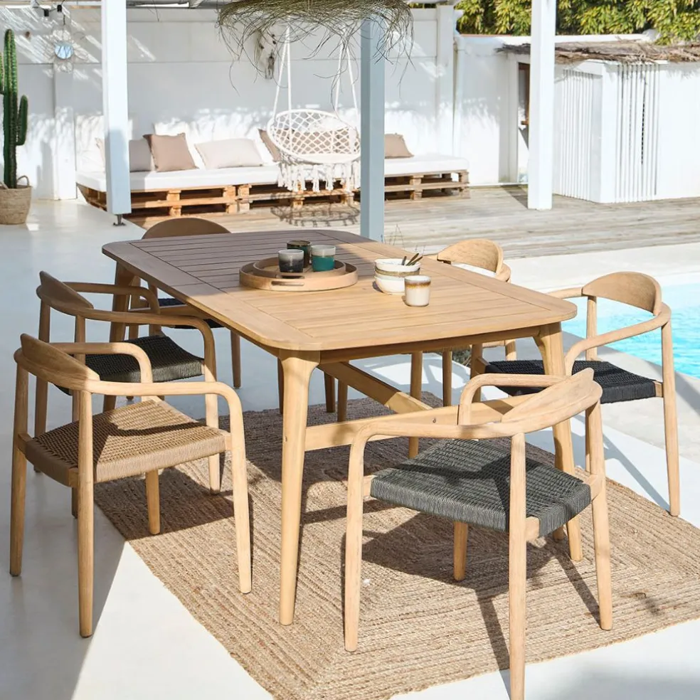 Table de jardin extensible en acacia naturel 180(+40cm)x100cm - Cavalo