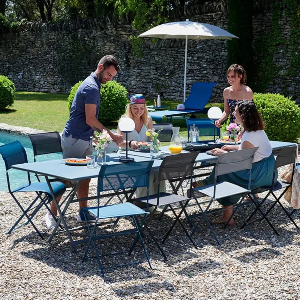 Table de jardin pliante en acier bleu acapulco- Bistro