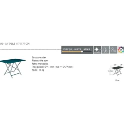 Table de jardin pliante en acier bleu acapulco- Bistro