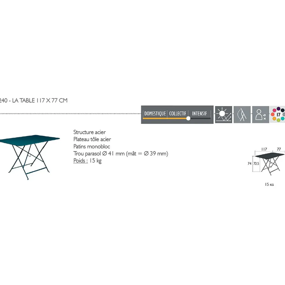 Table de jardin pliante en acier bleu acapulco- Bistro