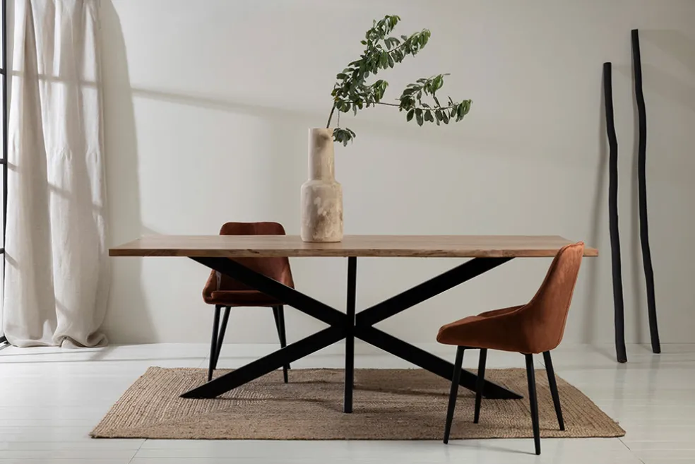 Table de repas en acacia et pieds en fer noir 220x100cm - Brooklyn