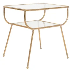 Table d'appoint en fer dorée et verre - Eluminea H52cm