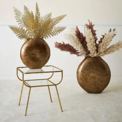 Table d'appoint en fer dorée et verre - Eluminea H52cm