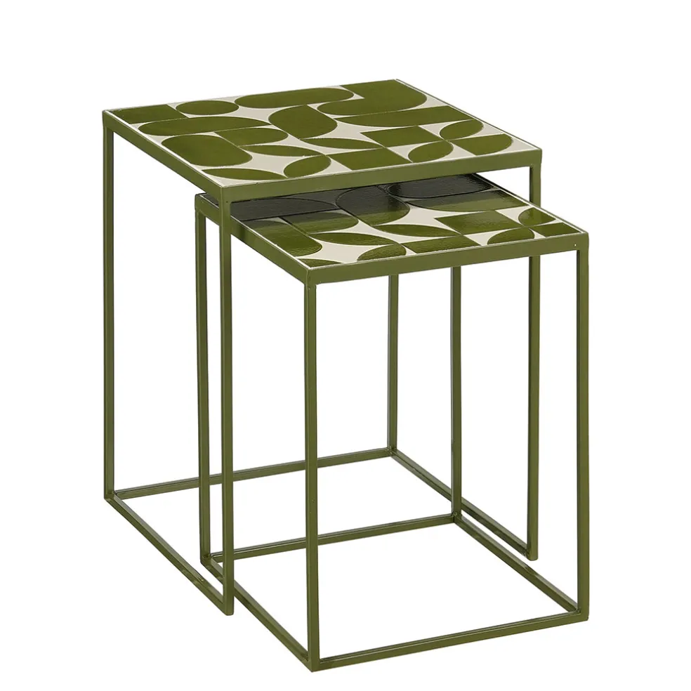 Table d'appoint gigogne de jardin (lot de 2) en fer vert - Bologna