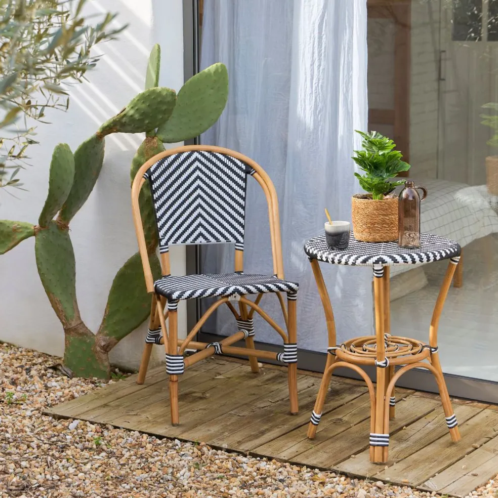 Table d'appoint ronde en rotin blanc D50cm - Mandox