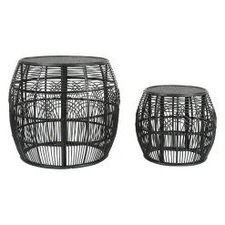Table d'appoint ronde (x2) en rotin et bois noir - Element