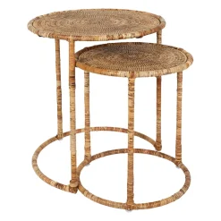 Table gigogne rond par 2 en fer et rotin naturel 50x50cm - Pasil