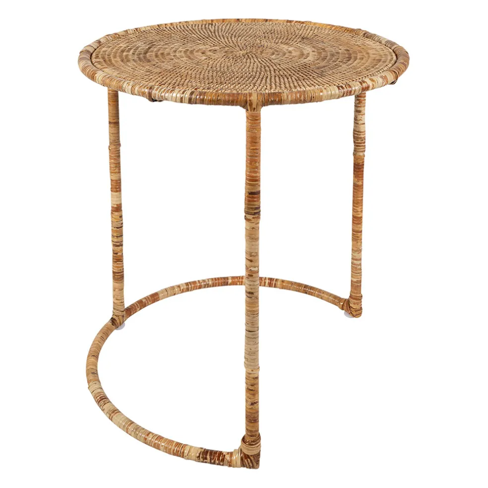 Table gigogne rond par 2 en fer et rotin naturel 50x50cm - Pasil