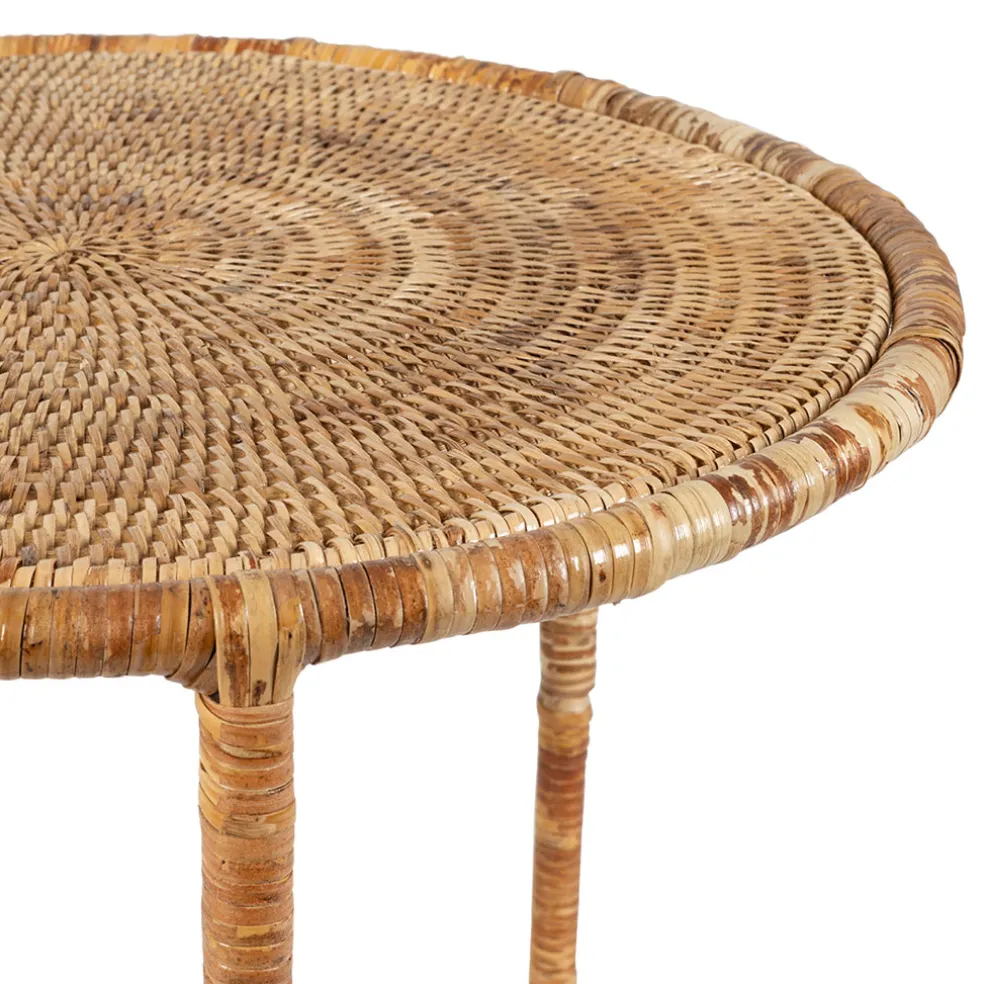 Table gigogne rond par 2 en fer et rotin naturel 50x50cm - Pasil