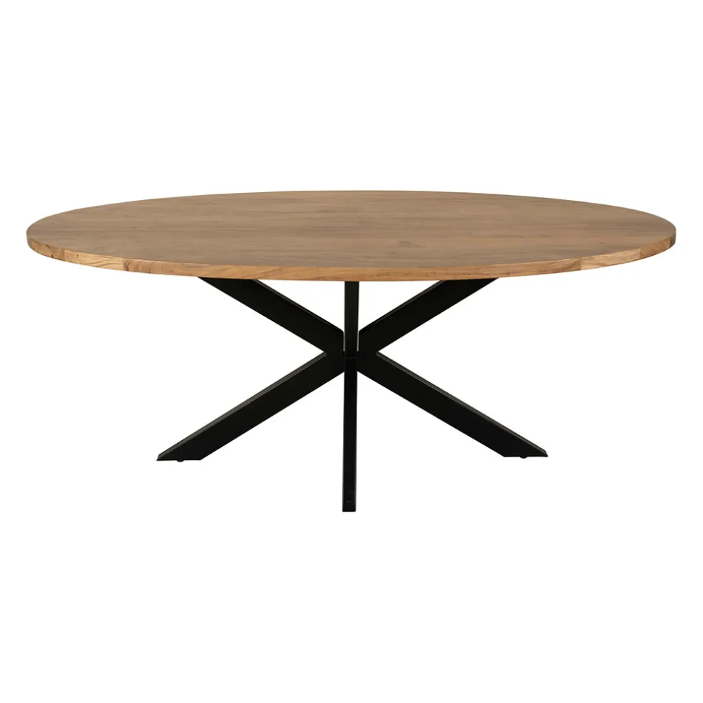 Table ovale en acacia et pieds en fer noir 190x90cm - Brooklyn