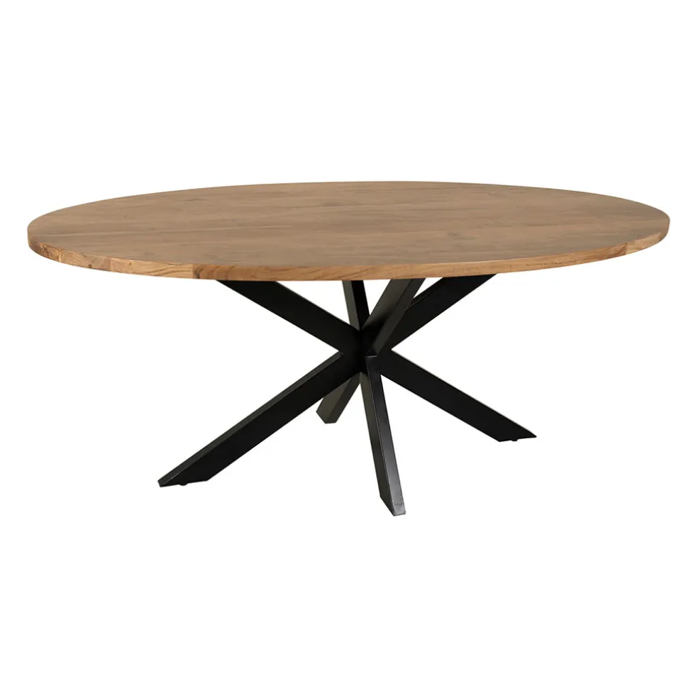 Table ovale en acacia et pieds en fer noir 190x90cm - Brooklyn