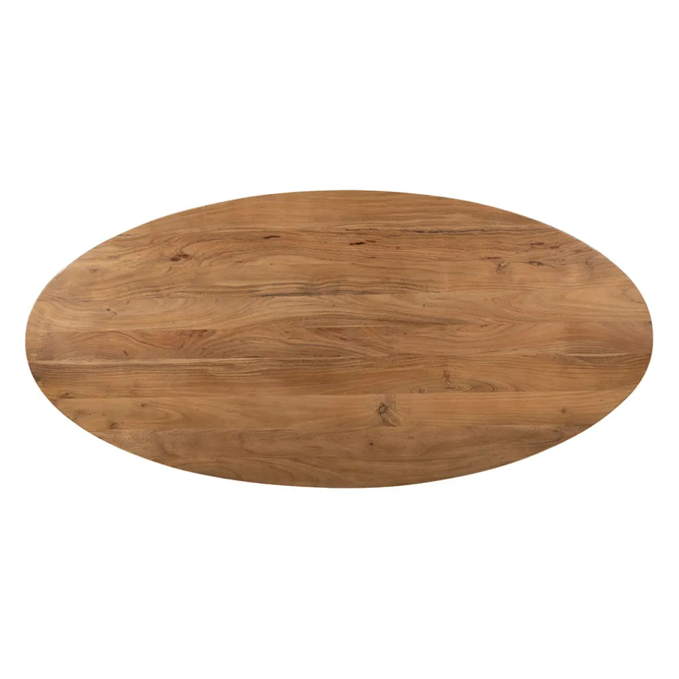 Table ovale en acacia et pieds en fer noir 190x90cm - Brooklyn