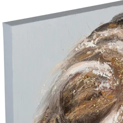 Tableau lion en toile et pin beige 90x120cm - Animal