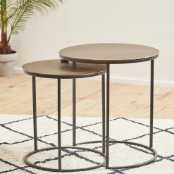 Tables d'appoint gigogne (x2) en fer doré - Felia