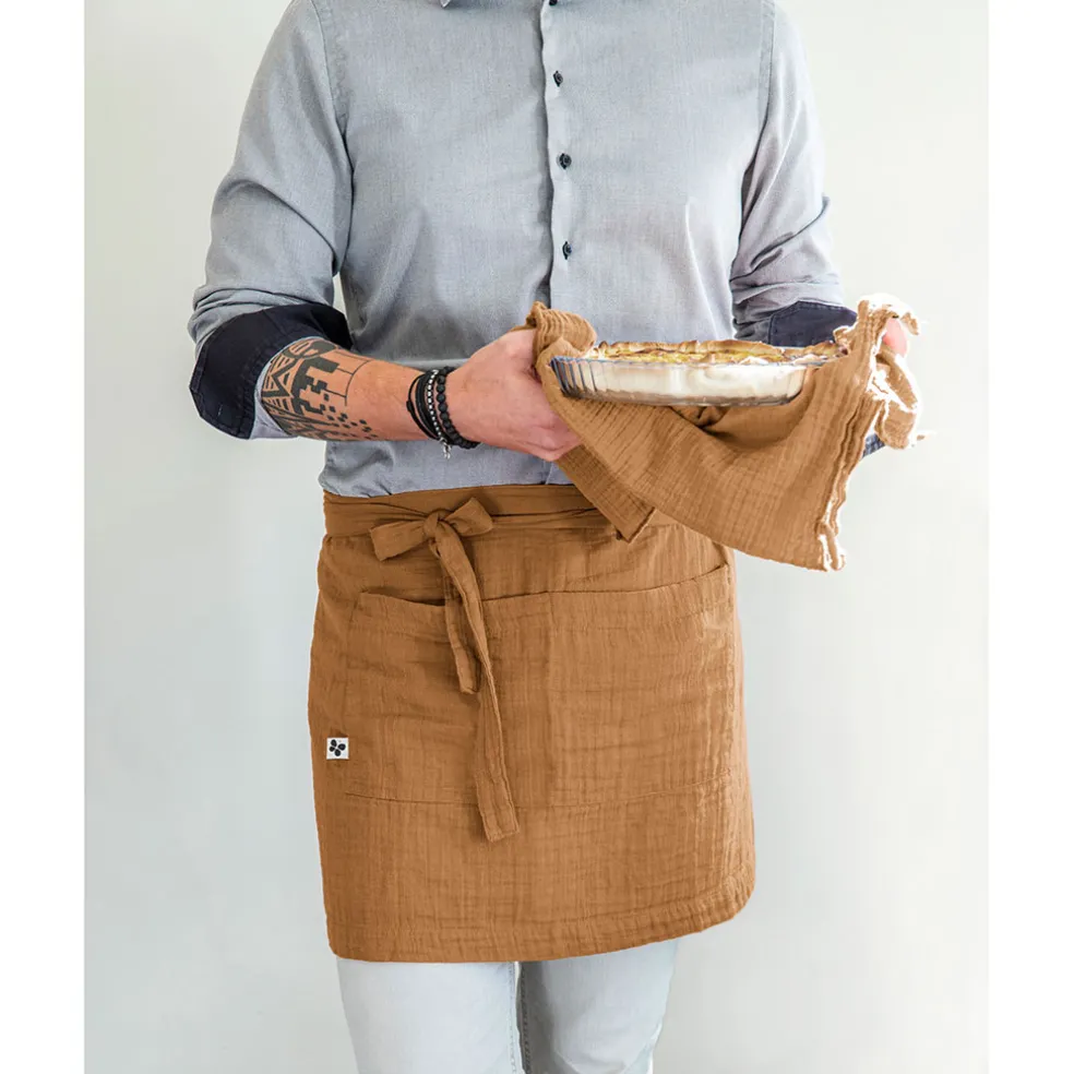 Tablier camel en gaze de coton 45x80cm - Gaia