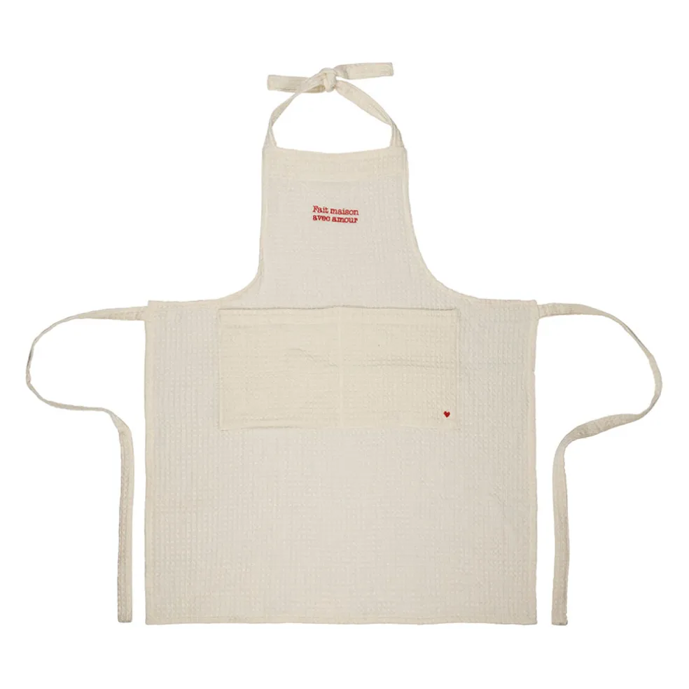 Tablier en coton écru et rouge - Famille
