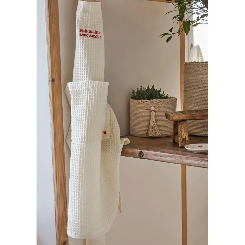 Tablier en coton écru et rouge - Famille