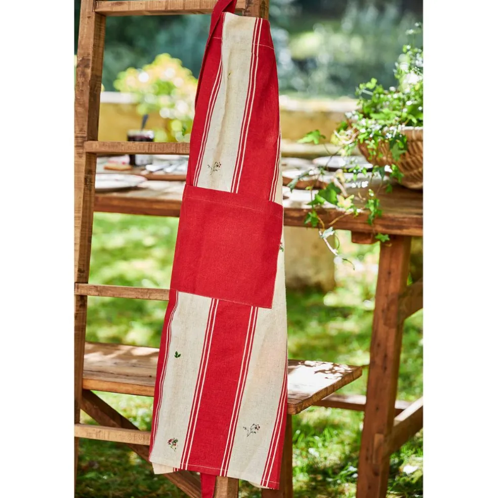 Tablier en coton et lin rouge - Champêtre