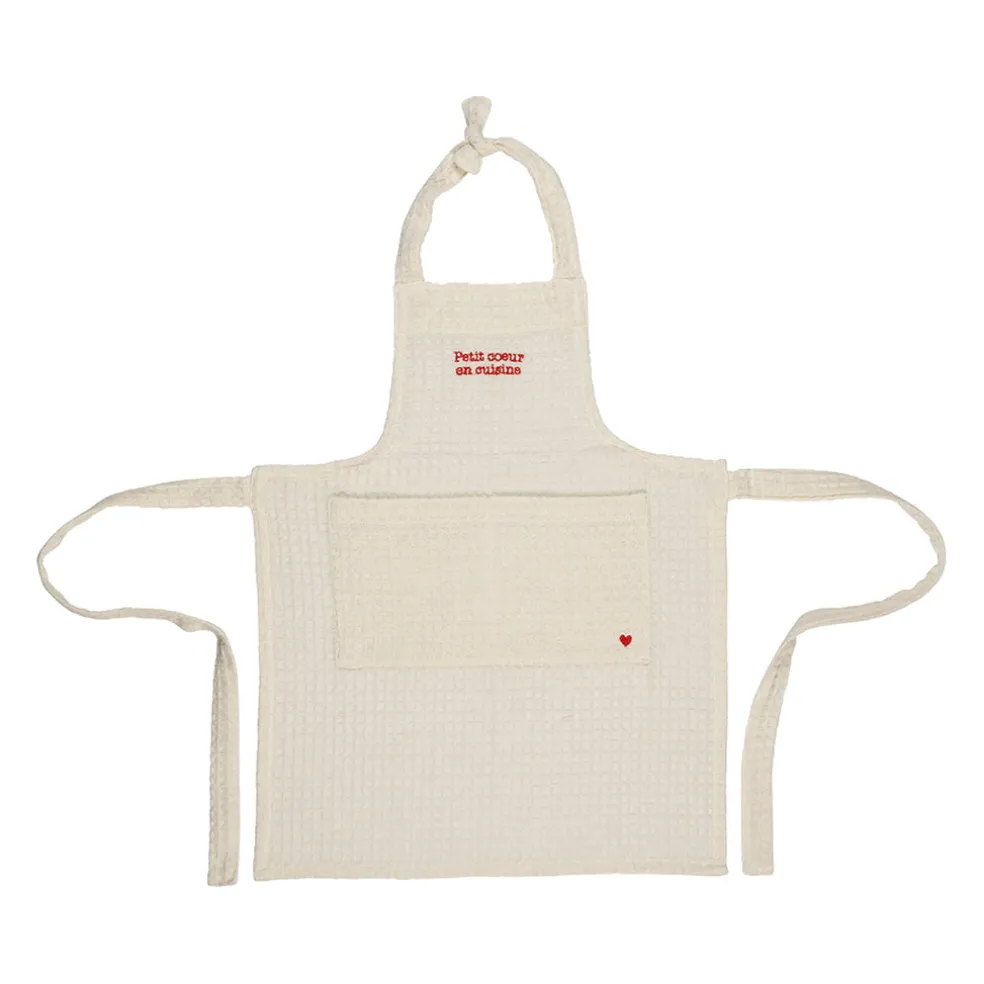 Tablier enfant en coton écru et rouge - Famille