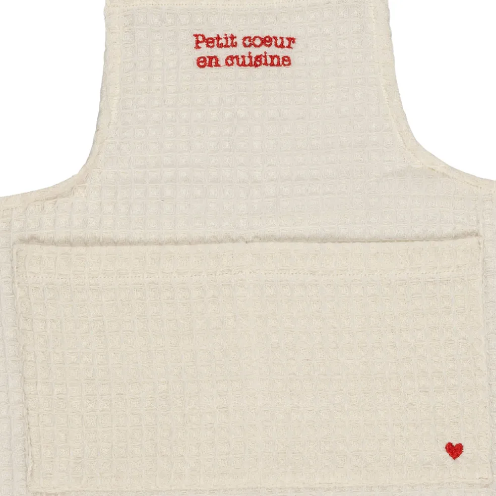 Tablier enfant en coton écru et rouge - Famille