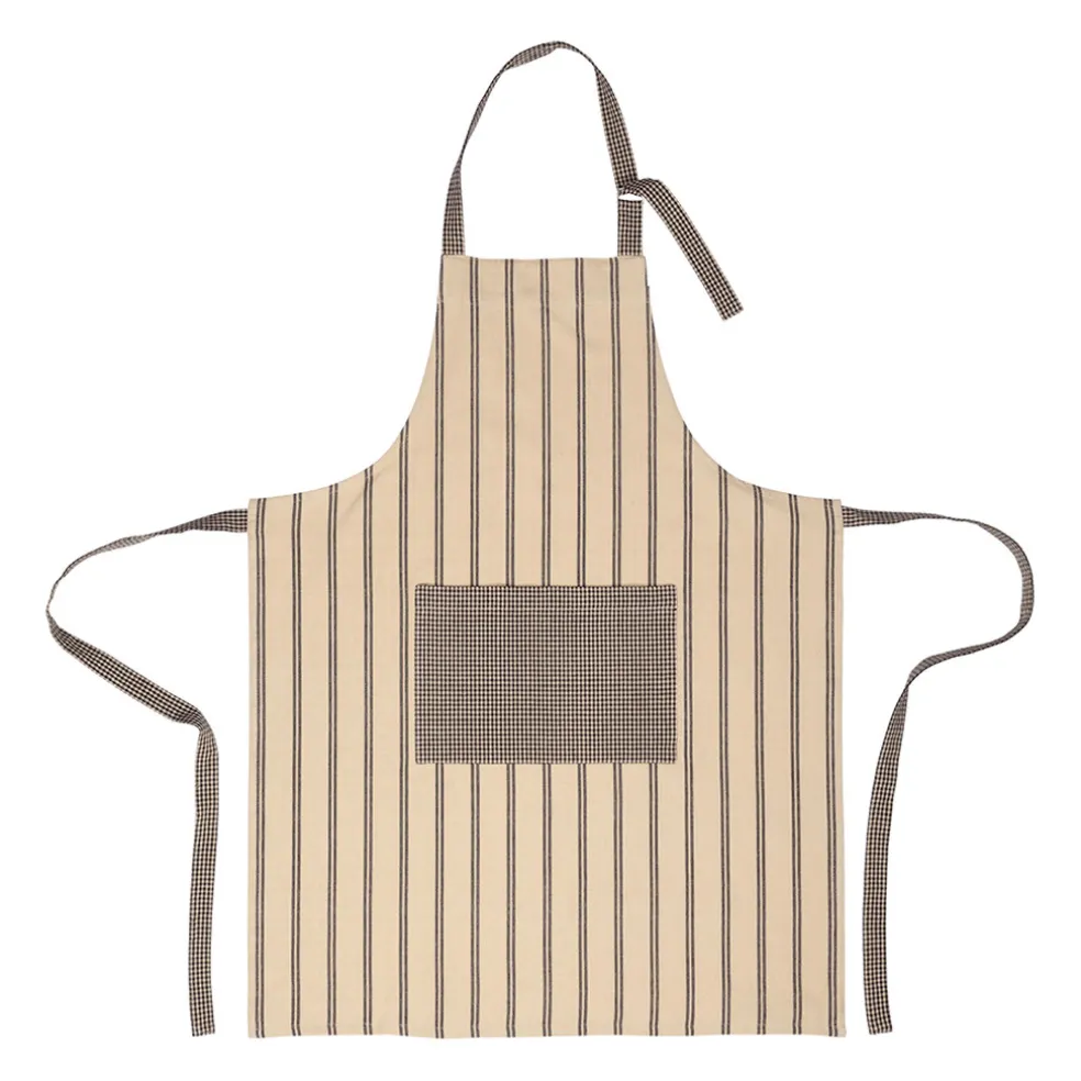 Tablier rayé en coton noir et écru - Campagne