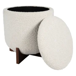 Tabouret coffre en tissu et pin blanc - Alpinia