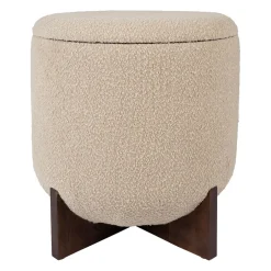 Tabouret coffre en tissu et pin beige - Alpinia
