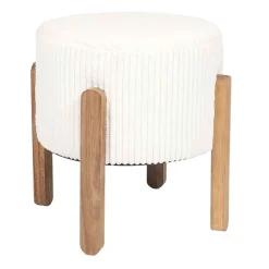 Tabouret en tissu côtelé beige et bois d'acacia - Scarlett