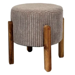 Tabouret en tissu côtelé taupe et bois d'acacia - Scarlett