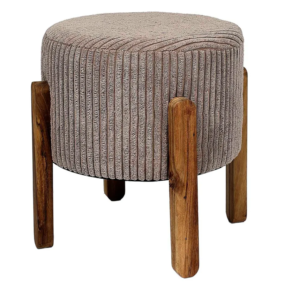 Tabouret en tissu côtelé taupe et bois d'acacia - Scarlett