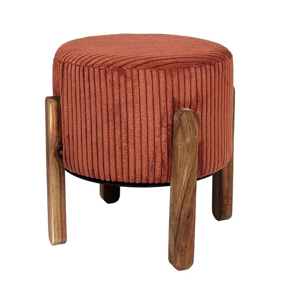 Tabouret en tissu côtelé terracotta et bois d'acacia - Scarlett
