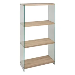 Étagère 3 niveaux en verre trempé et bois h165cm - Adela