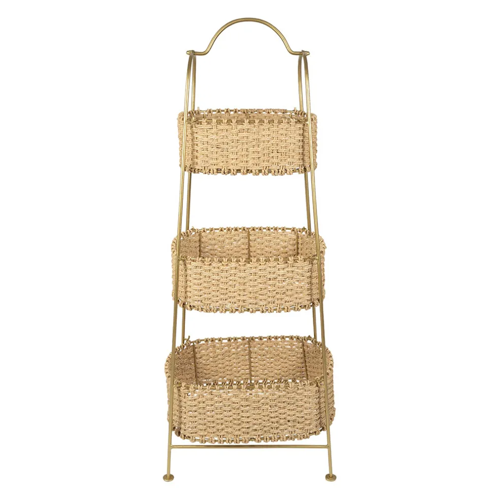 Étagère 3 paniers en jute et fer doré h104cm - Réserve