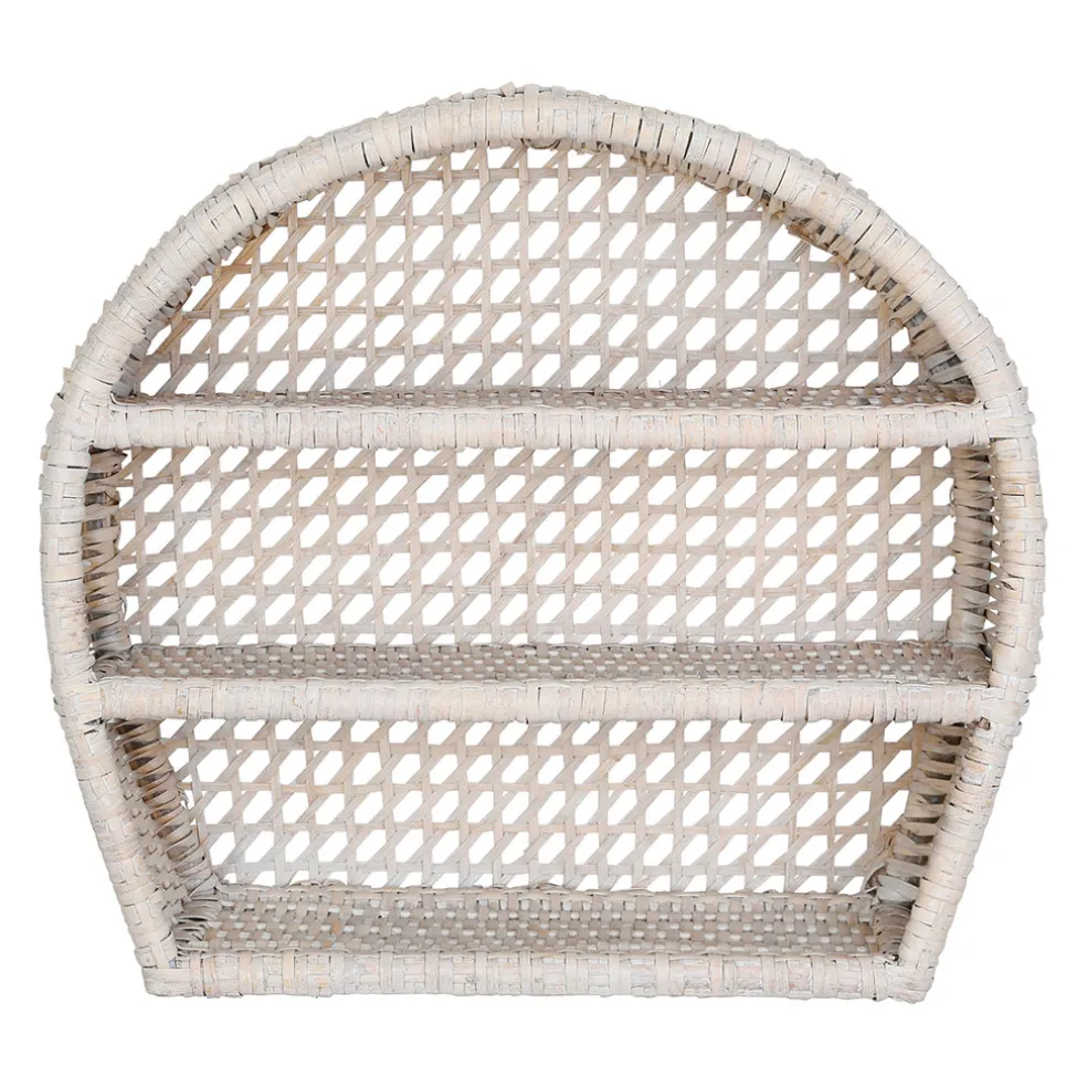 Étagère murale 3 niveaux en rotin blanchi h41cm - Ednna