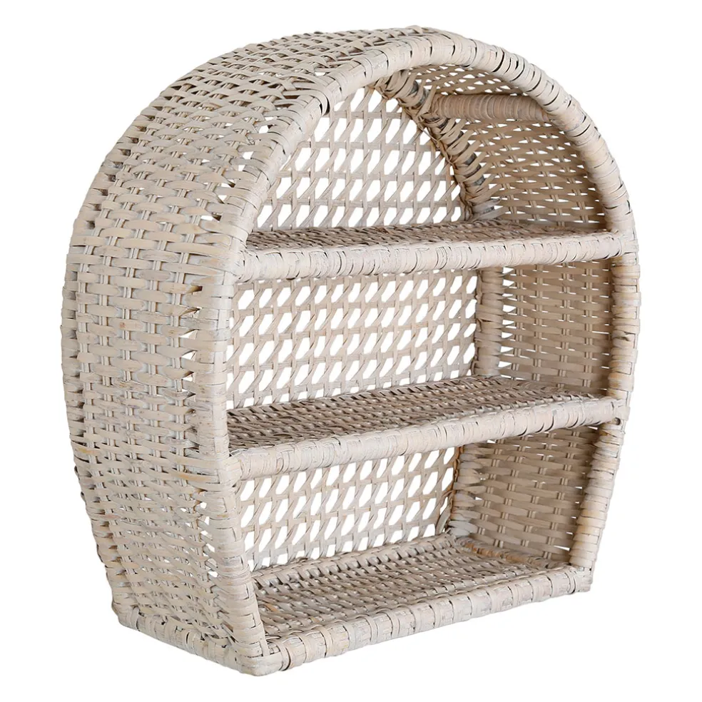 Étagère murale 3 niveaux en rotin blanchi h41cm - Ednna