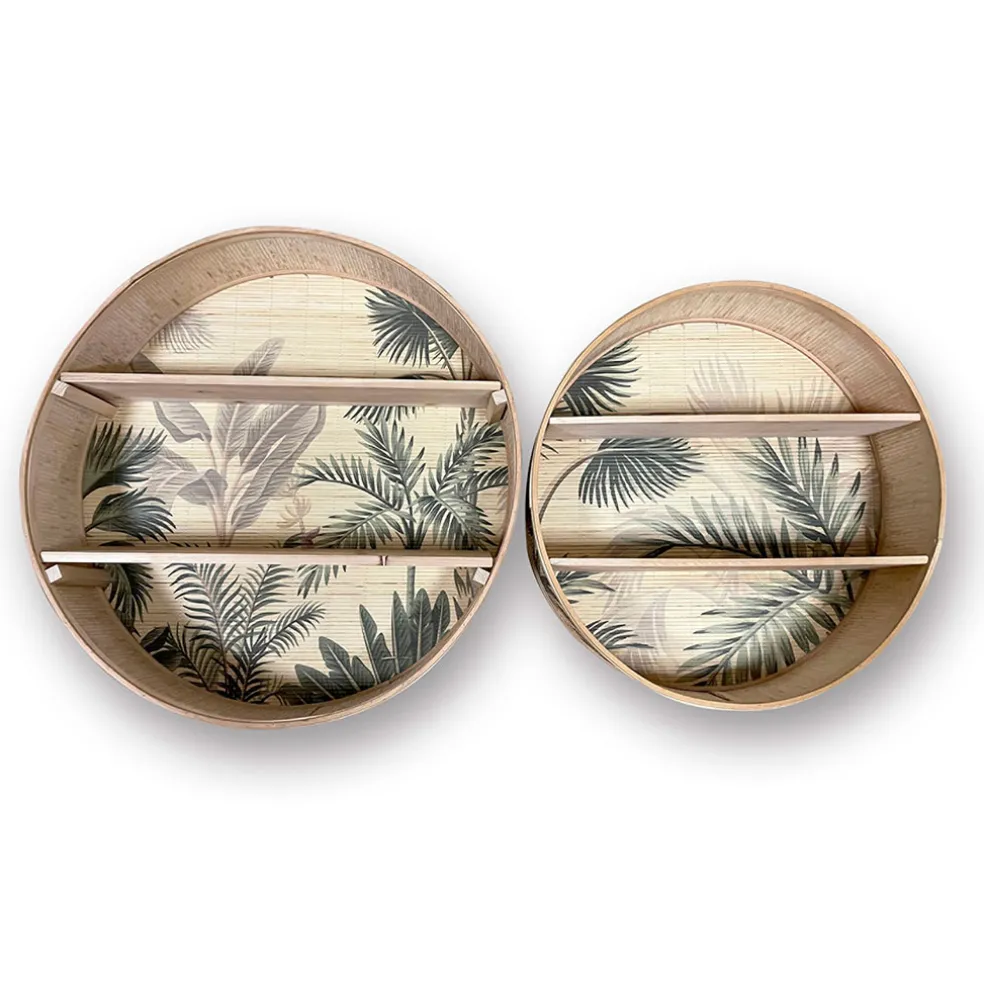 Étagère murale 2 niveaux (x2) en bambou kaki et naturel - Papaye