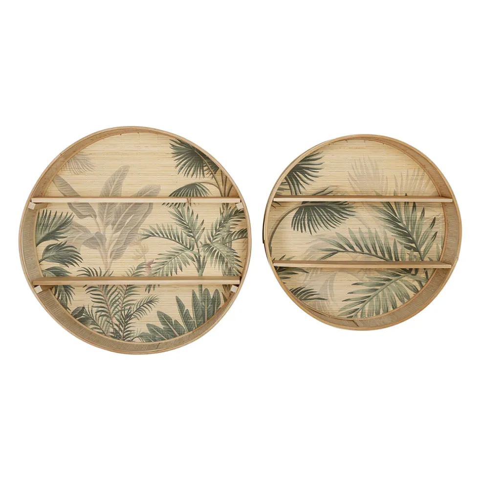 Étagère murale 2 niveaux (x2) en bambou kaki et naturel - Papaye