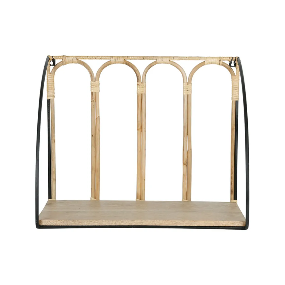 Étagère murale en rotin et fer noir - Monarque