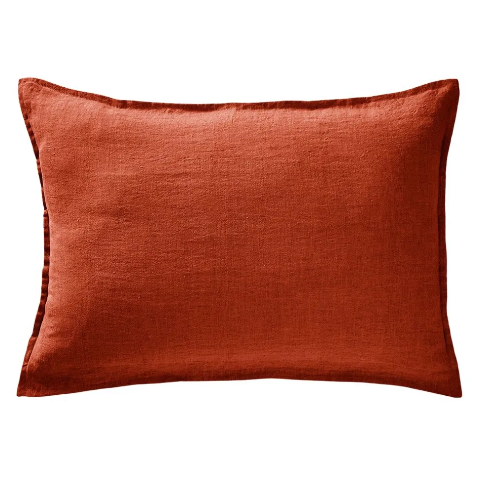 Taie d'oreiller en lin lavé paprika 50x70cm - Soline