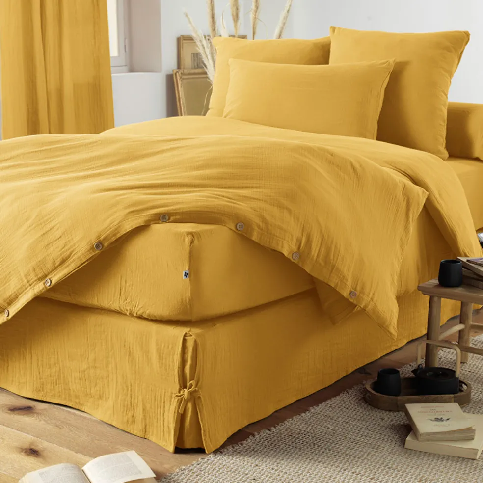 Taie d'oreiller safran en gaze de coton 60x60cm - Gaia