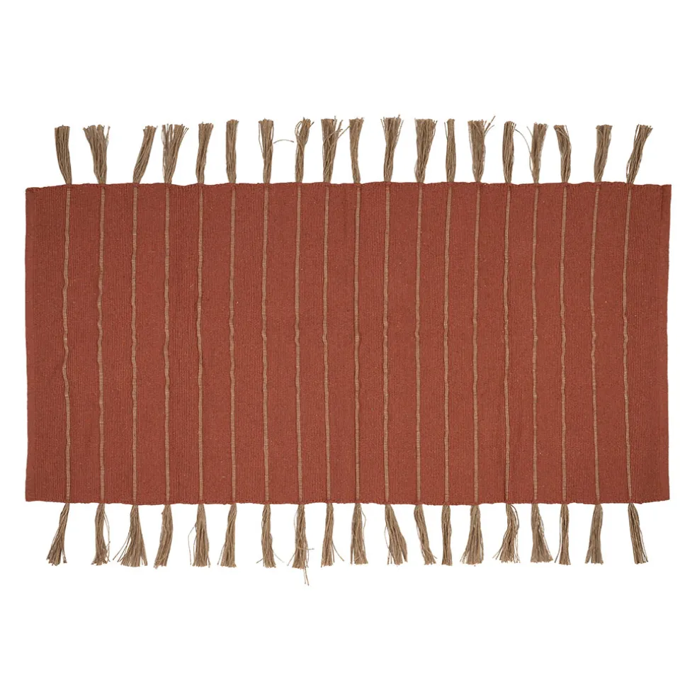 Tapis à franges en coton et jute terracotta 140x70cm - Kolore
