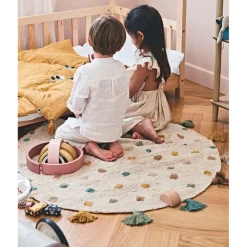 Tapis à pois tufté multicolore d100cm coton - sweet dream