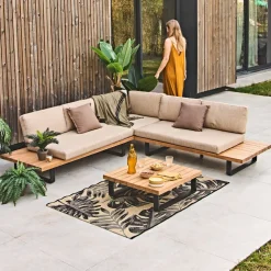 Tapis extérieur noir et naturel 120x180cm - Fleuri