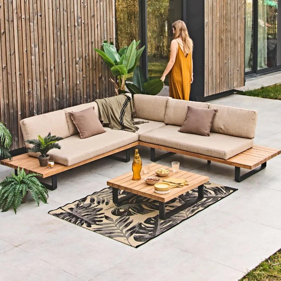 Tapis extérieur noir et naturel 120x180cm - Fleuri