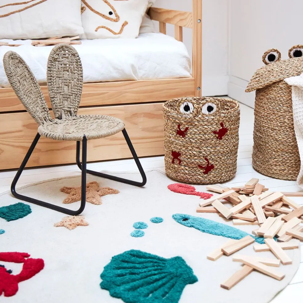 Tapis rond en coton tufté multicolore d92cm - Océan