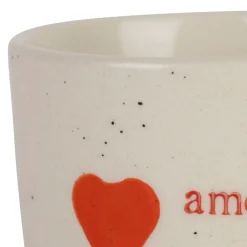 Tasse à café amour en grès blanc et rouge 15cl