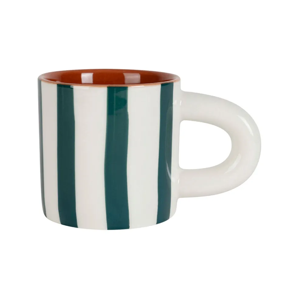 Tasse à café en grès rayée émeraude et blanc 17cl - Alaria