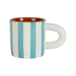 Tasse à café en grès rayée turquoise et blanc 17cl - Alaria