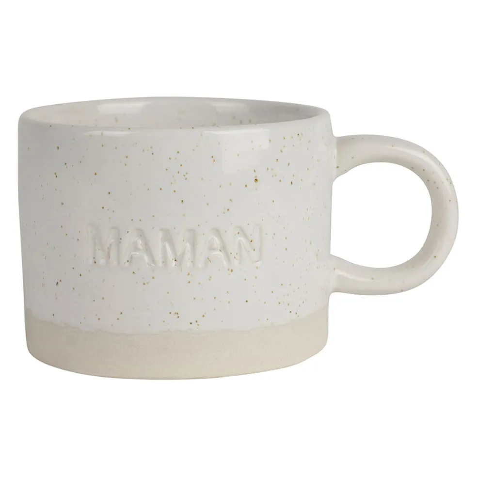 Tasse à thé maman en grès écru moucheté 30cl