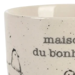 Tasse Bonheur en grès blanc moucheté 15cl - La Ferme
